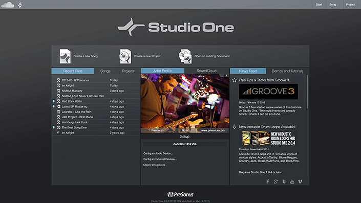 Studio One Start Page